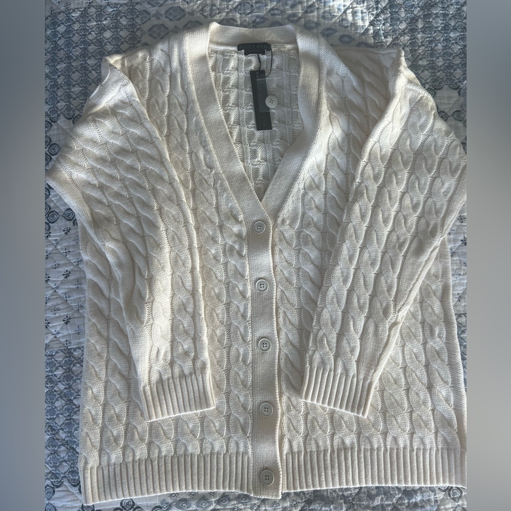Alice + Olivia Bradford Cable Knit Grandpa Cardigan Ecru - Picture 9 of 12